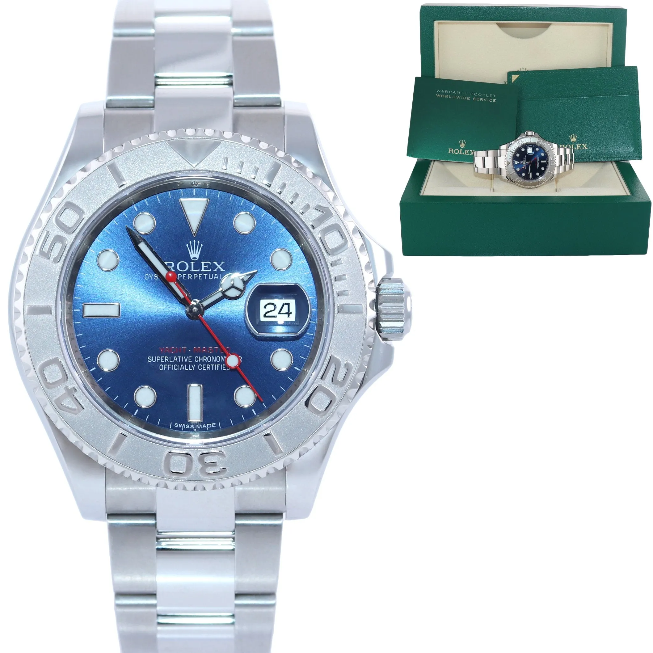 2018-2019 Rolex Yacht-Master 116622 Steel Platinum Blue 40mm Watch Box