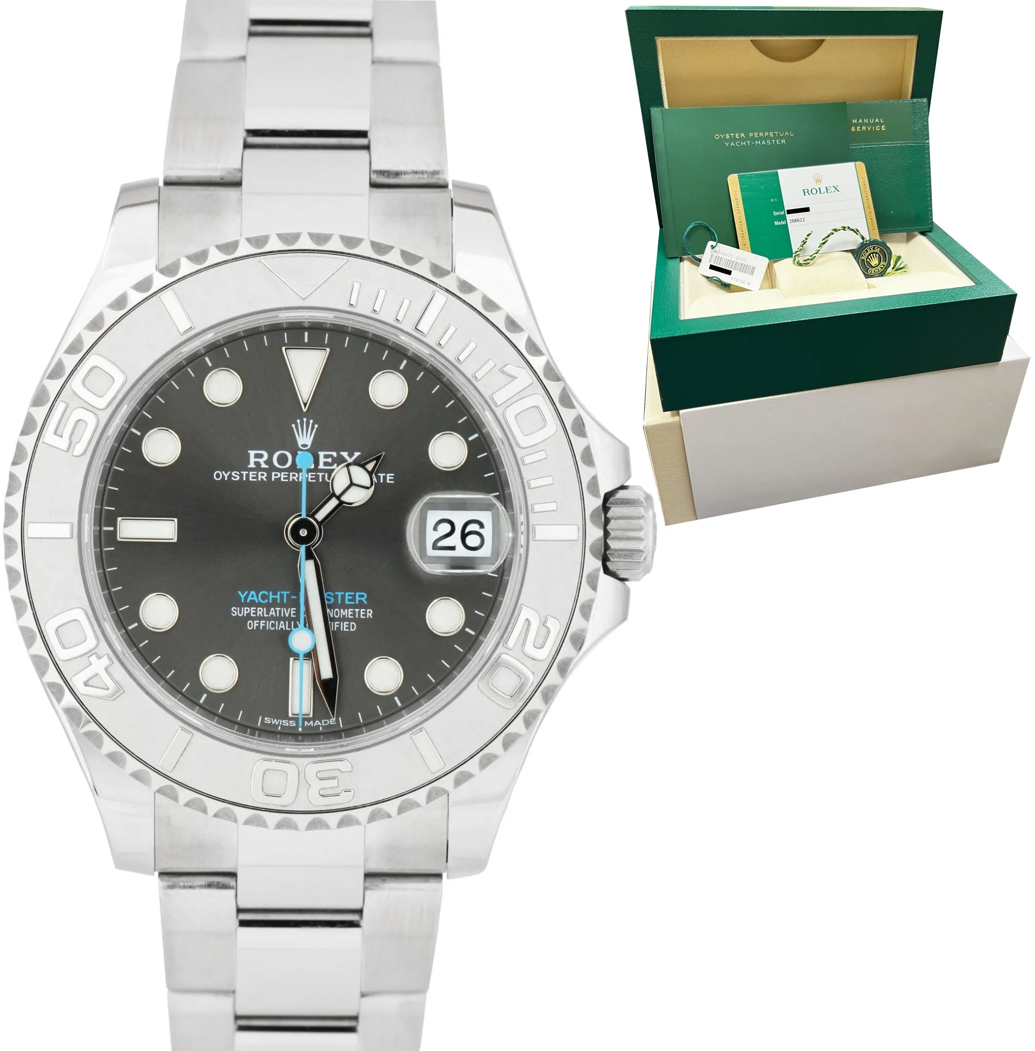2018 MINT Rolex Yacht-Master Midsize Stainless Rhodium Gray 37mm Watch 268622
