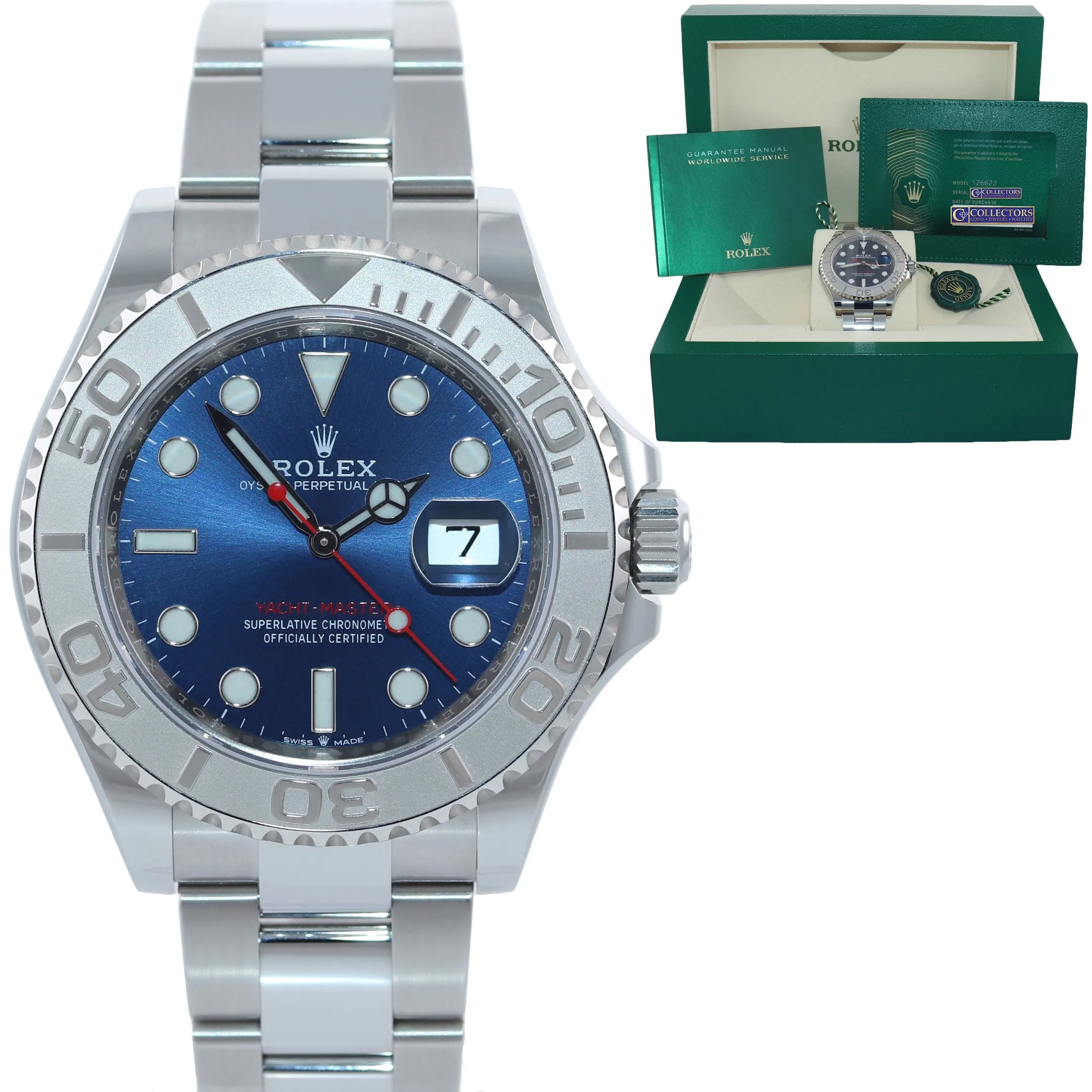 2021 NEW PAPERS Rolex Yacht-Master 126622 Steel Platinum Blue Watch Box