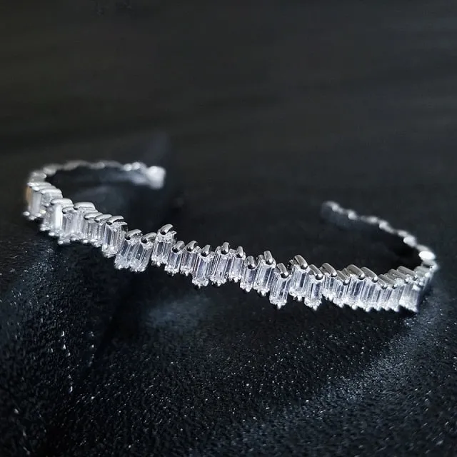 2022 New Fashion Luxury Punk Gold Silver Color Tennis Bracelets Bangle for Women Wedding on Hand Gift Jewelry Wholesale S5877b