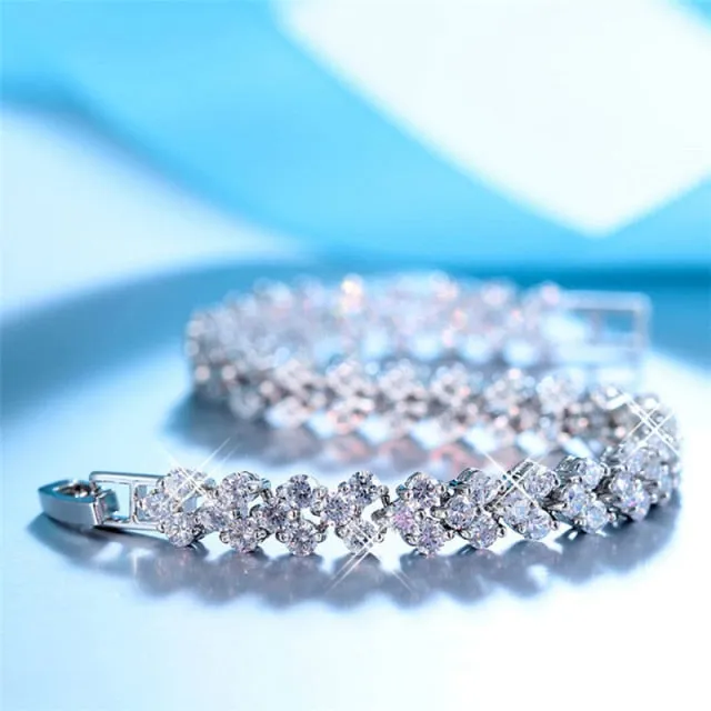 2022 New Fashion Luxury Punk Gold Silver Color Tennis Bracelets Bangle for Women Wedding on Hand Gift Jewelry Wholesale S5877b