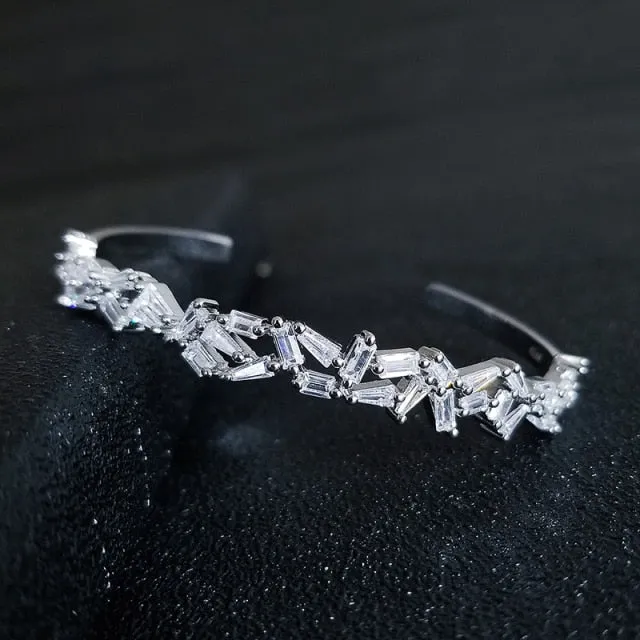 2022 New Fashion Luxury Punk Gold Silver Color Tennis Bracelets Bangle for Women Wedding on Hand Gift Jewelry Wholesale S5877b