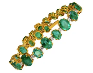 20.86ct Bright Green Natural Emerald Diamonds Tennis Bracelet 14Kt Ref 12331