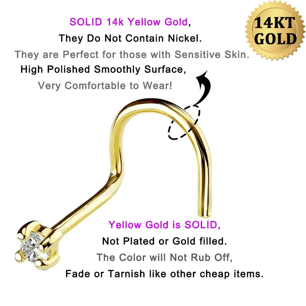 20G CZ 14K Real Gold Screw Nose Stud