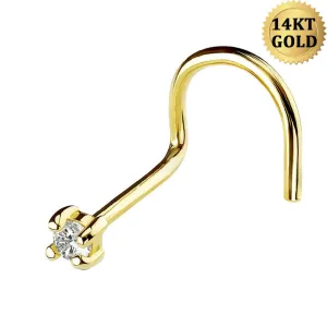 20G CZ 14K Real Gold Screw Nose Stud