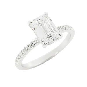 2.2 Carat Emerald Cut Moissanite Engagement Ring 14k White Gold