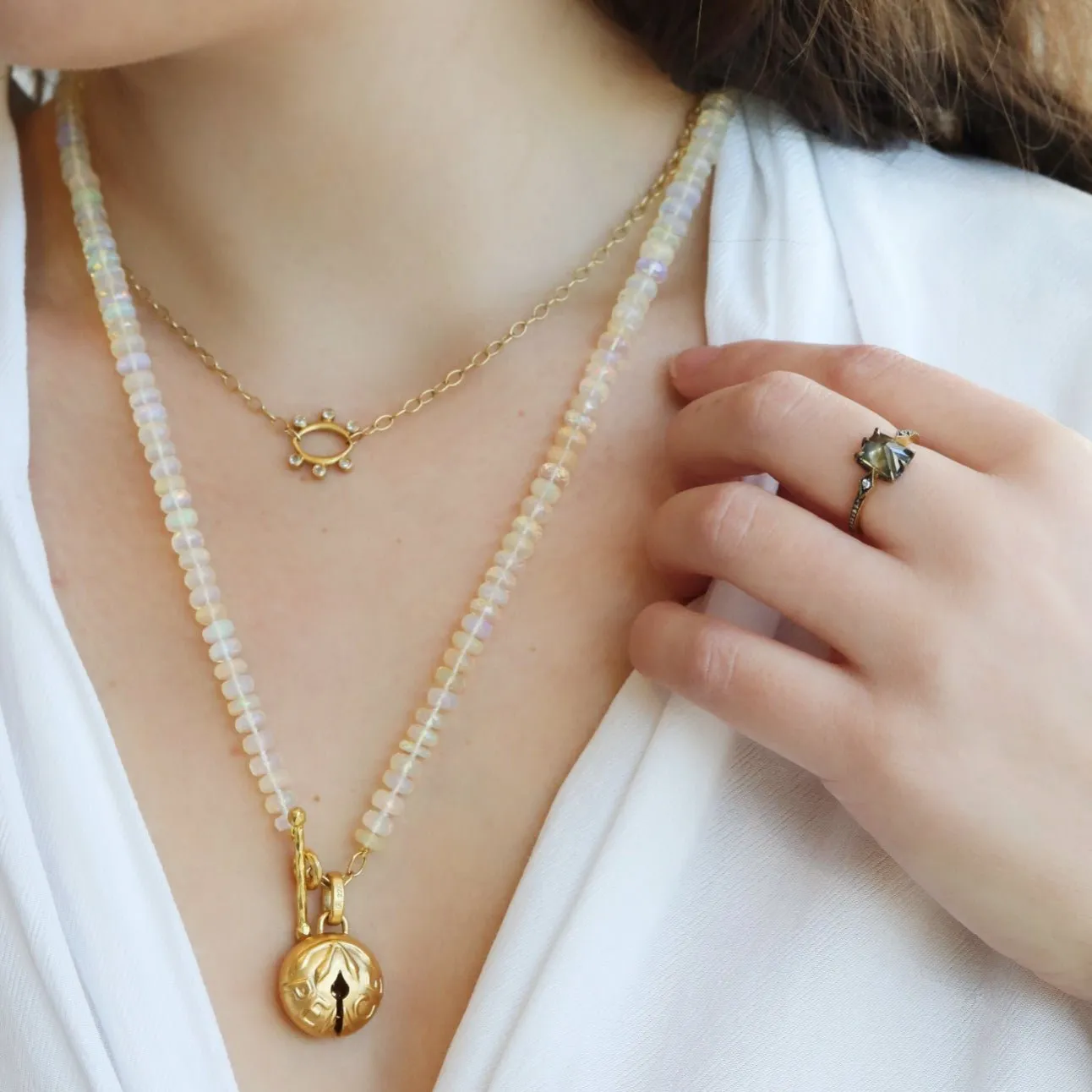 22K Gold "Galaxy" Necklace with Six Bezel-Set Diamonds