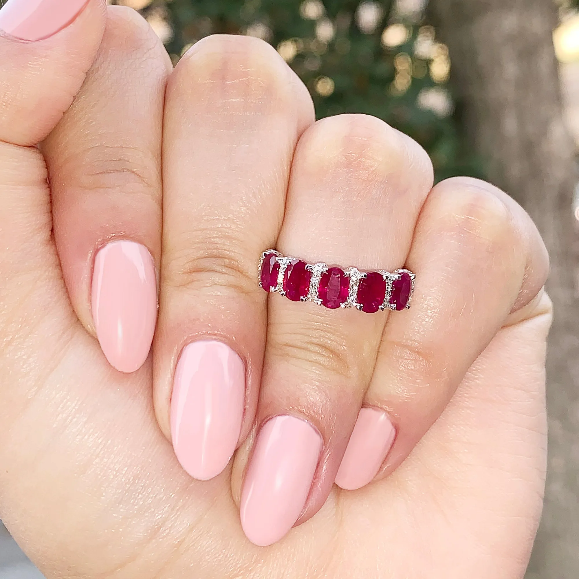 2.30 ctw. Genuine Oval Ruby Band With Diamonds