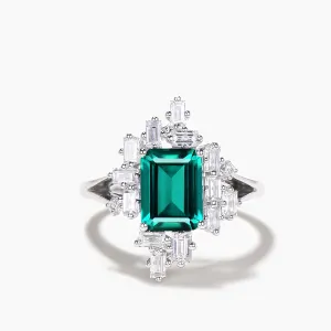 2ct Emerald Cut Green Emerald Baguette Moissanite Split Shank Halo Engagement Ring