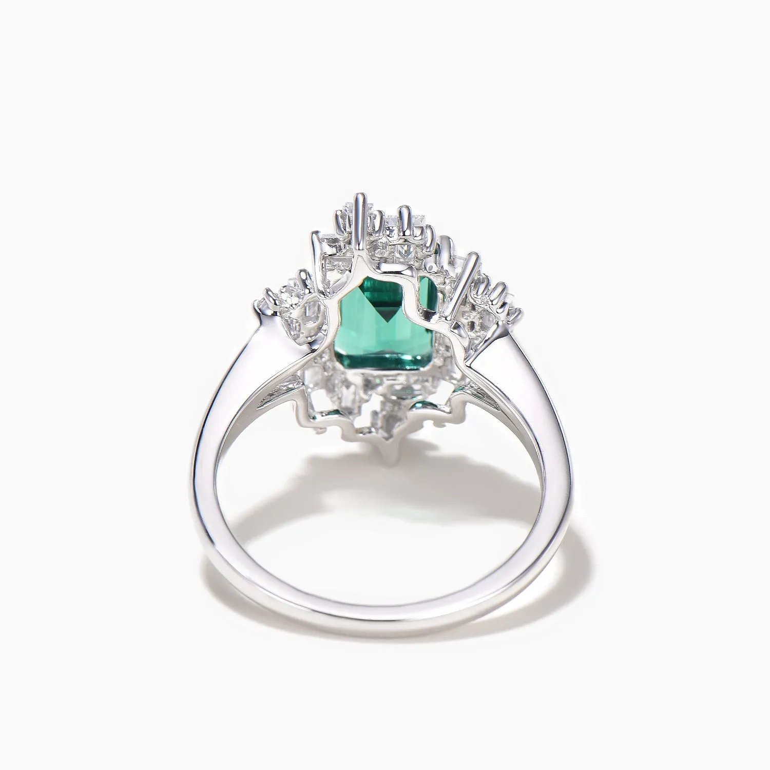 2ct Emerald Cut Green Emerald Baguette Moissanite Split Shank Halo Engagement Ring