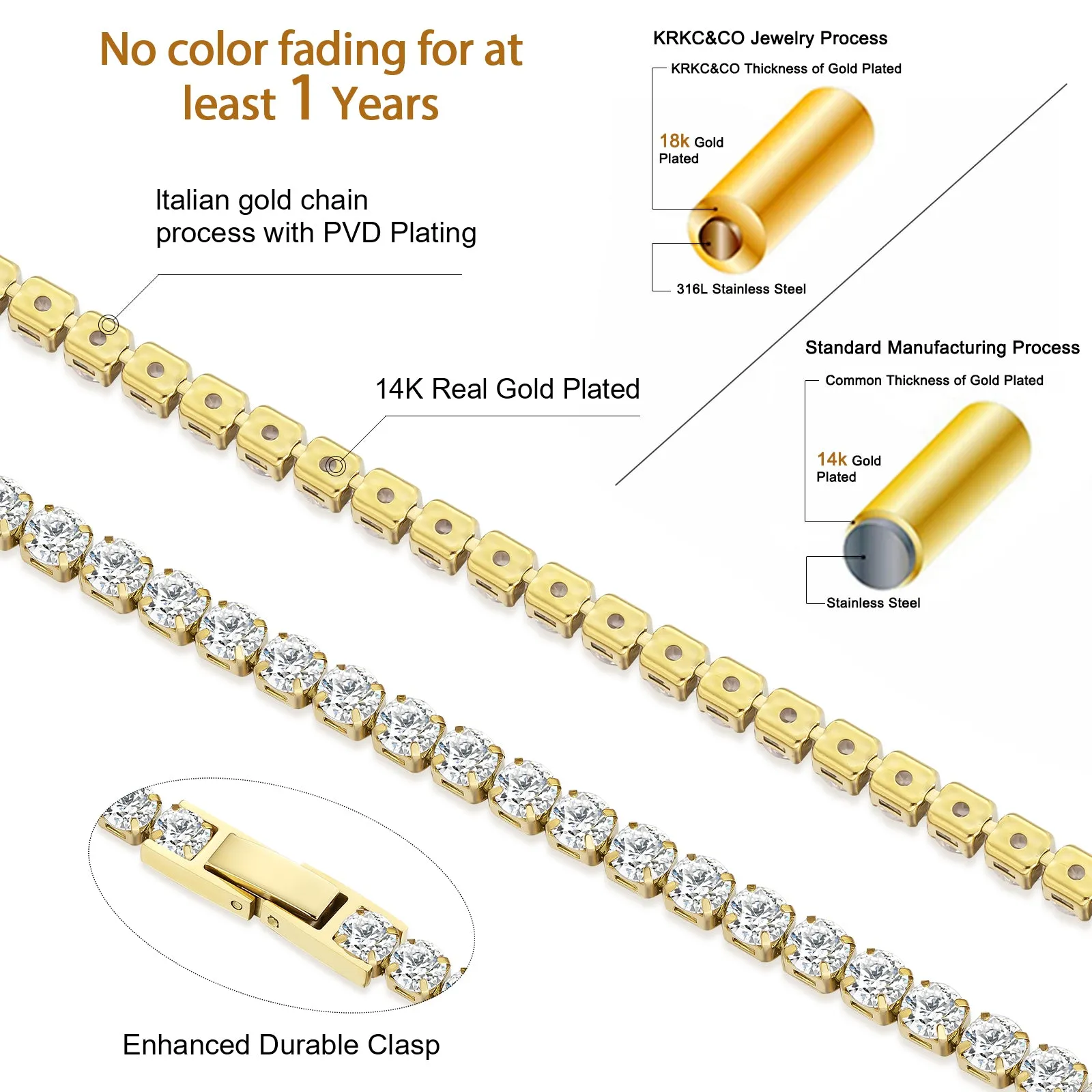 2mm CZ Diamond Tennis Bracelet 316L Stainless Steel KRKC