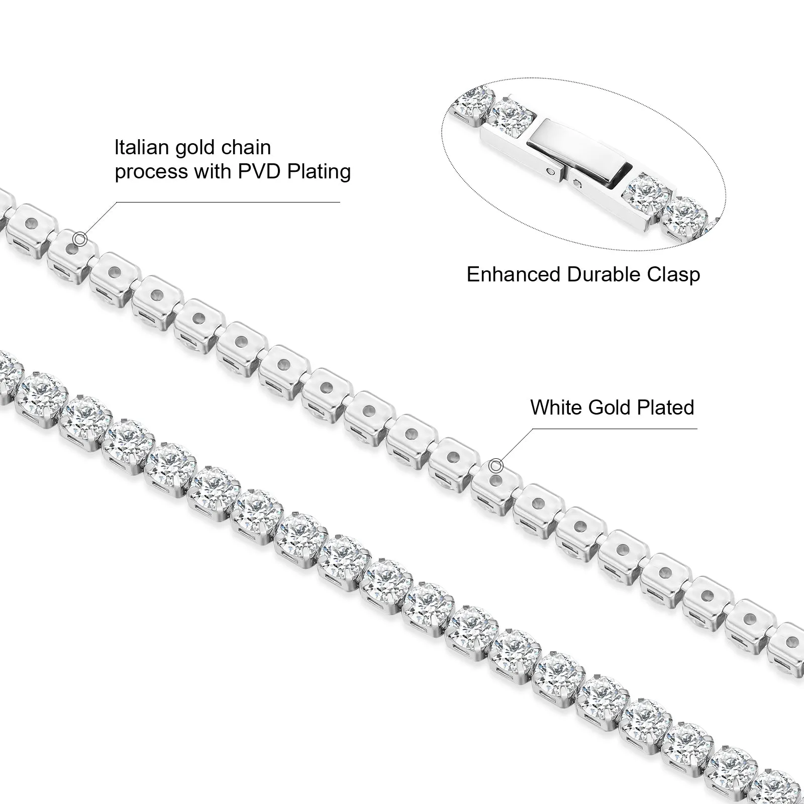 2mm CZ Diamond Tennis Bracelet 316L Stainless Steel KRKC