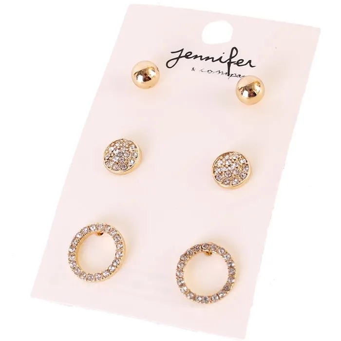 3 Pair Stud Fashion Earring Set