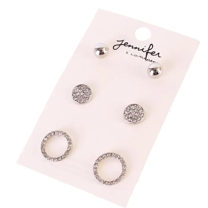 3 Pair Stud Fashion Earring Set
