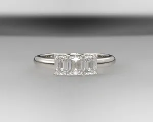3 Stone Emerald Cut Wedding Band w Lab Grown Diamonds