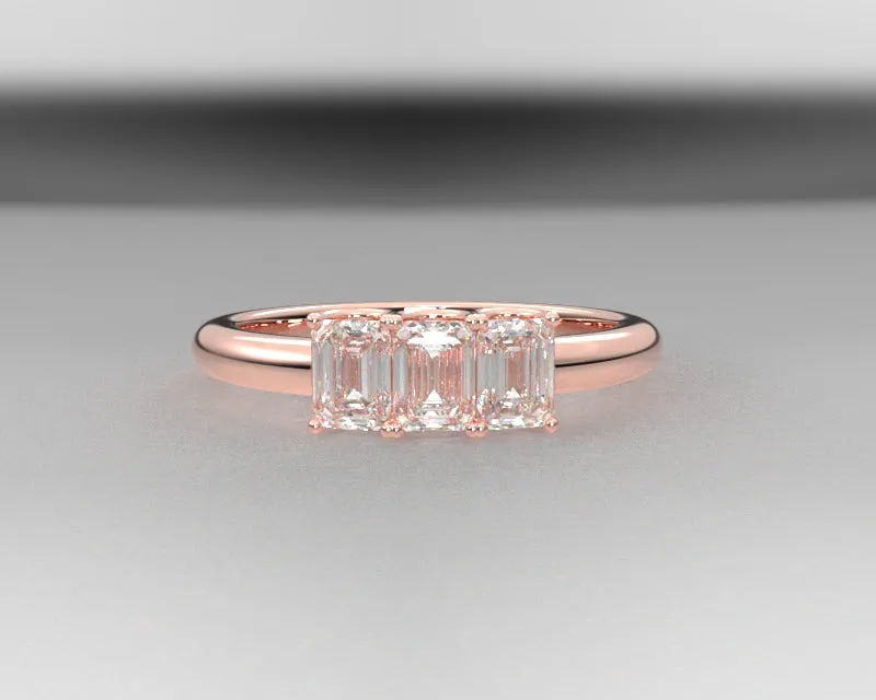 3 Stone Emerald Cut Wedding Band w Lab Grown Diamonds