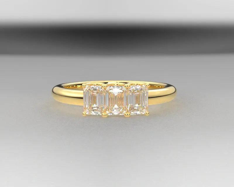 3 Stone Emerald Cut Wedding Band w Lab Grown Diamonds