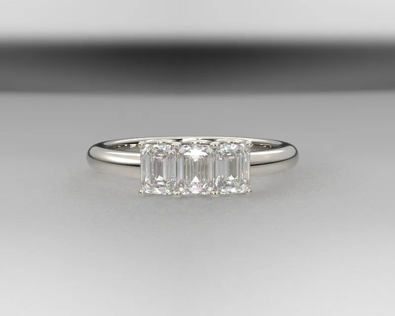 3 Stone Emerald Cut Wedding Band w Lab Grown Diamonds