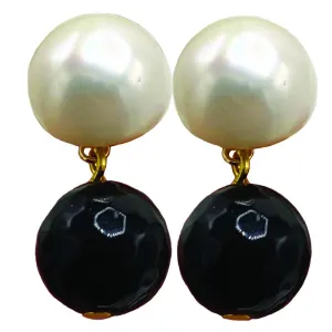 344-10-G | JET BEAD & PEARL EARRINGS ON GOLD