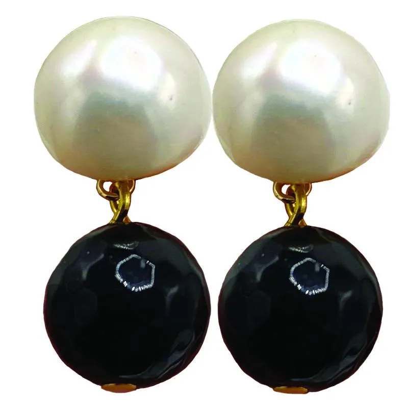 344-10-G | JET BEAD & PEARL EARRINGS ON GOLD