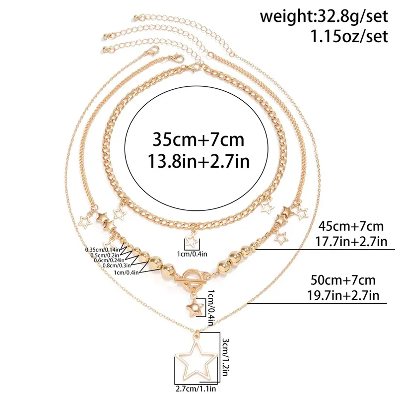 3pcs/Set OT Buckle Five-Pointed Star Bead Necklaces