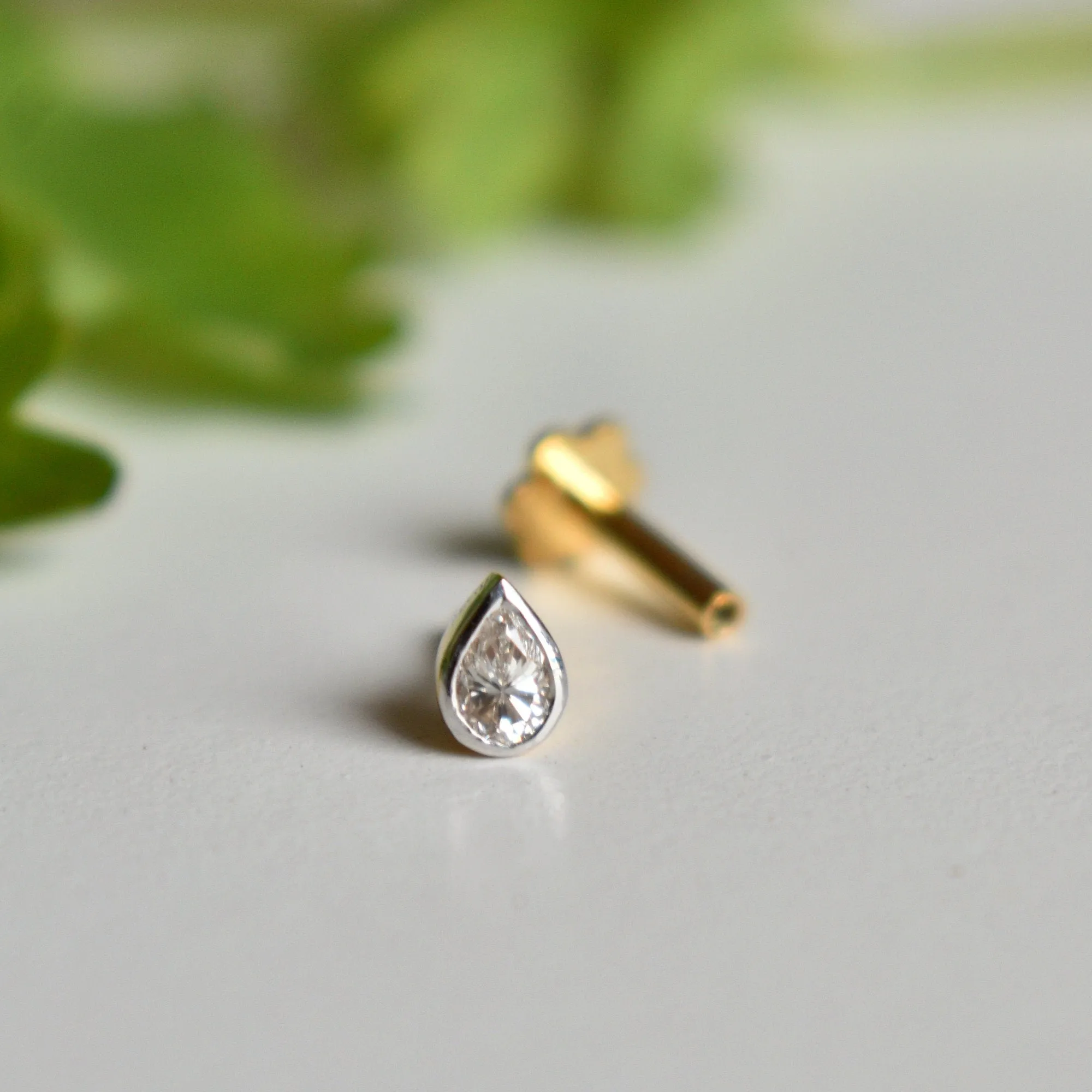 3x2 mm Natural Pear Diamond Flatback Earring in 14k Solid Gold