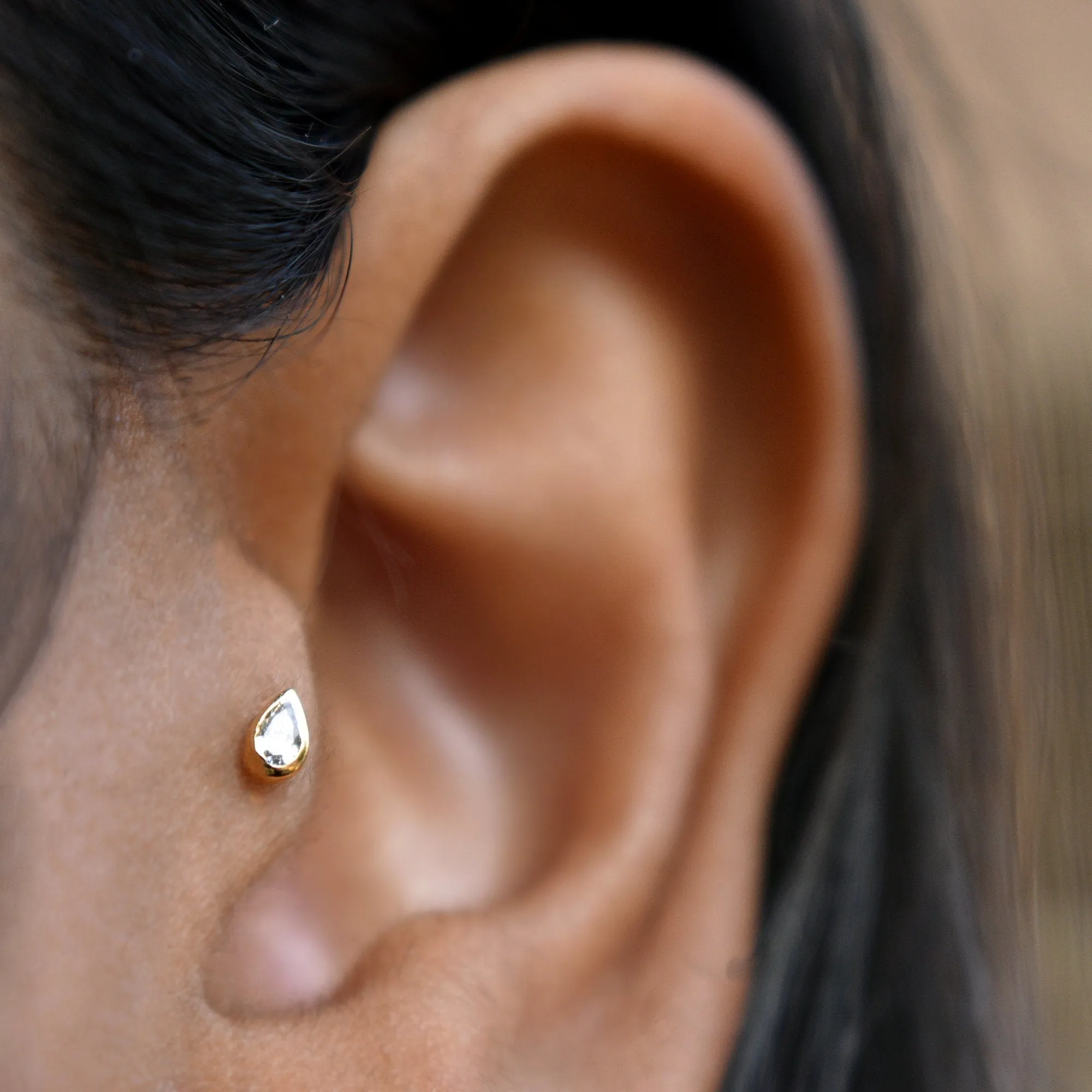 3x2 mm Natural Pear Diamond Flatback Earring in 14k Solid Gold