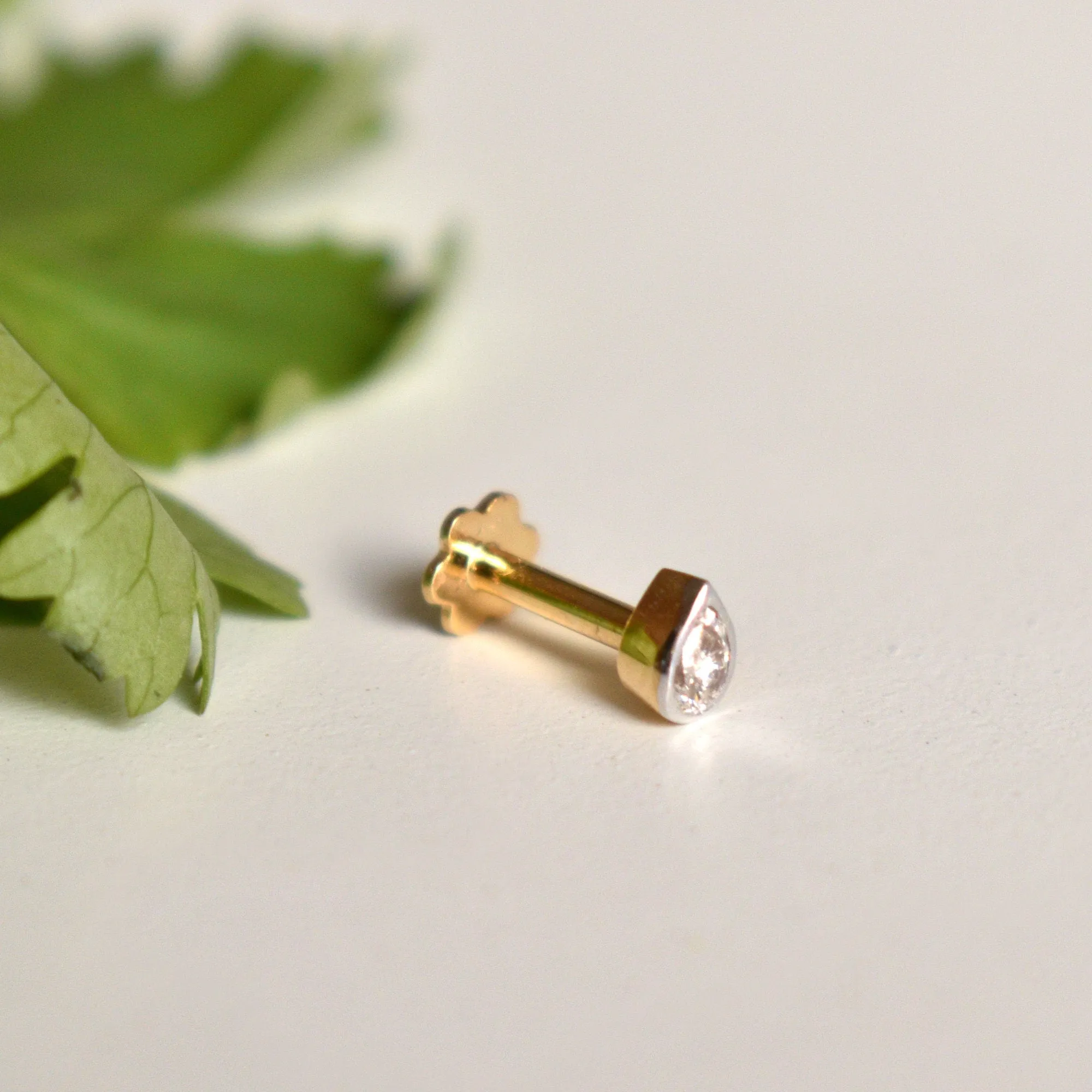 3x2 mm Natural Pear Diamond Flatback Earring in 14k Solid Gold