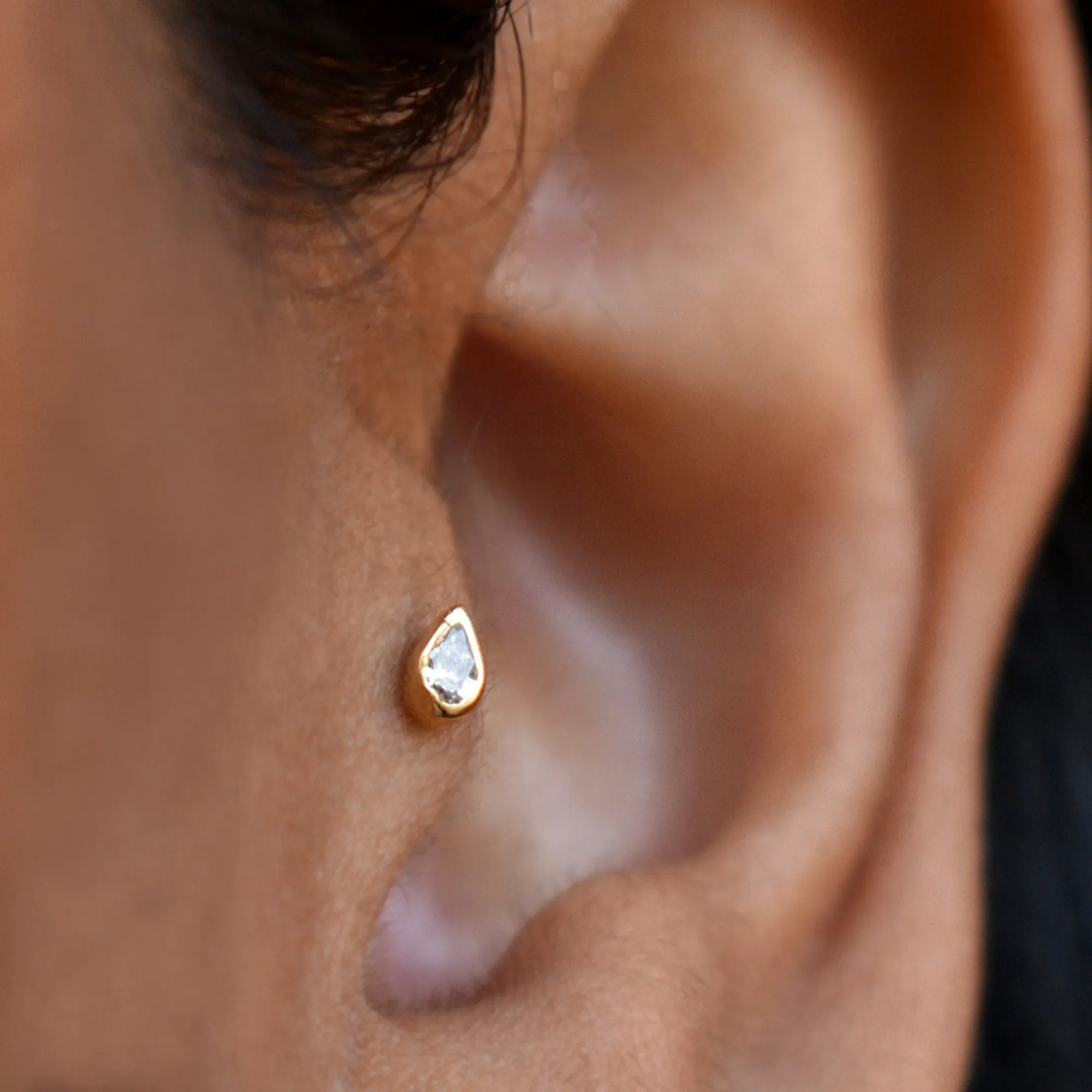 3x2 mm Natural Pear Diamond Flatback Earring in 14k Solid Gold