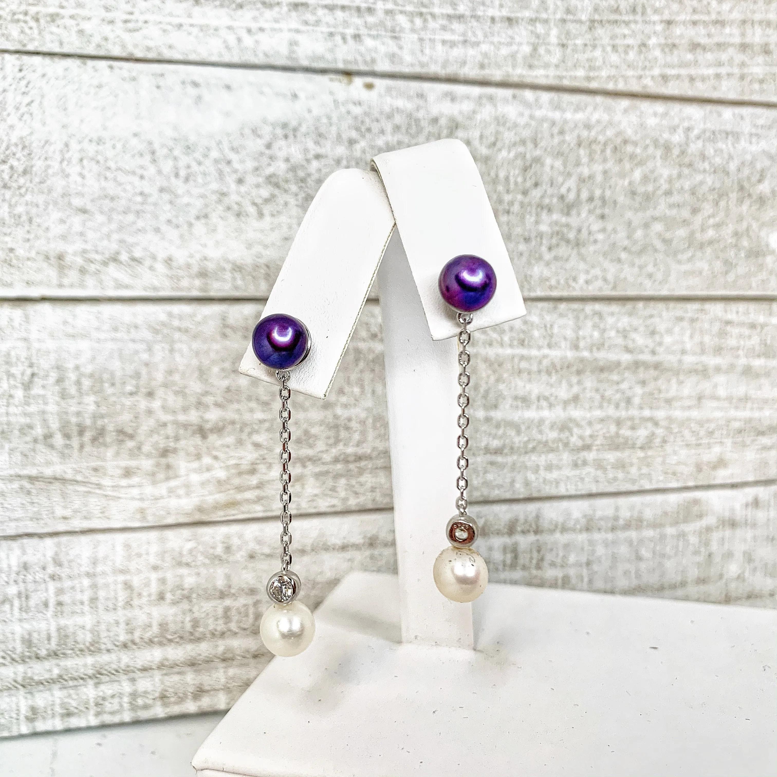 423 - Earring Mount : Stud W/CZ Dangle - Sterling Silver
