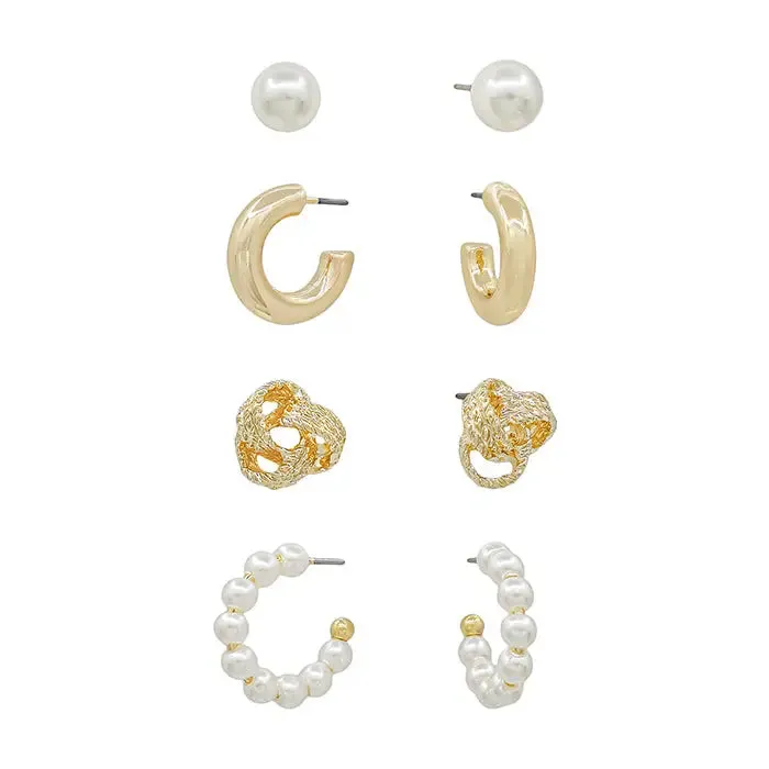 4pc Pearl & Gold Stud Set