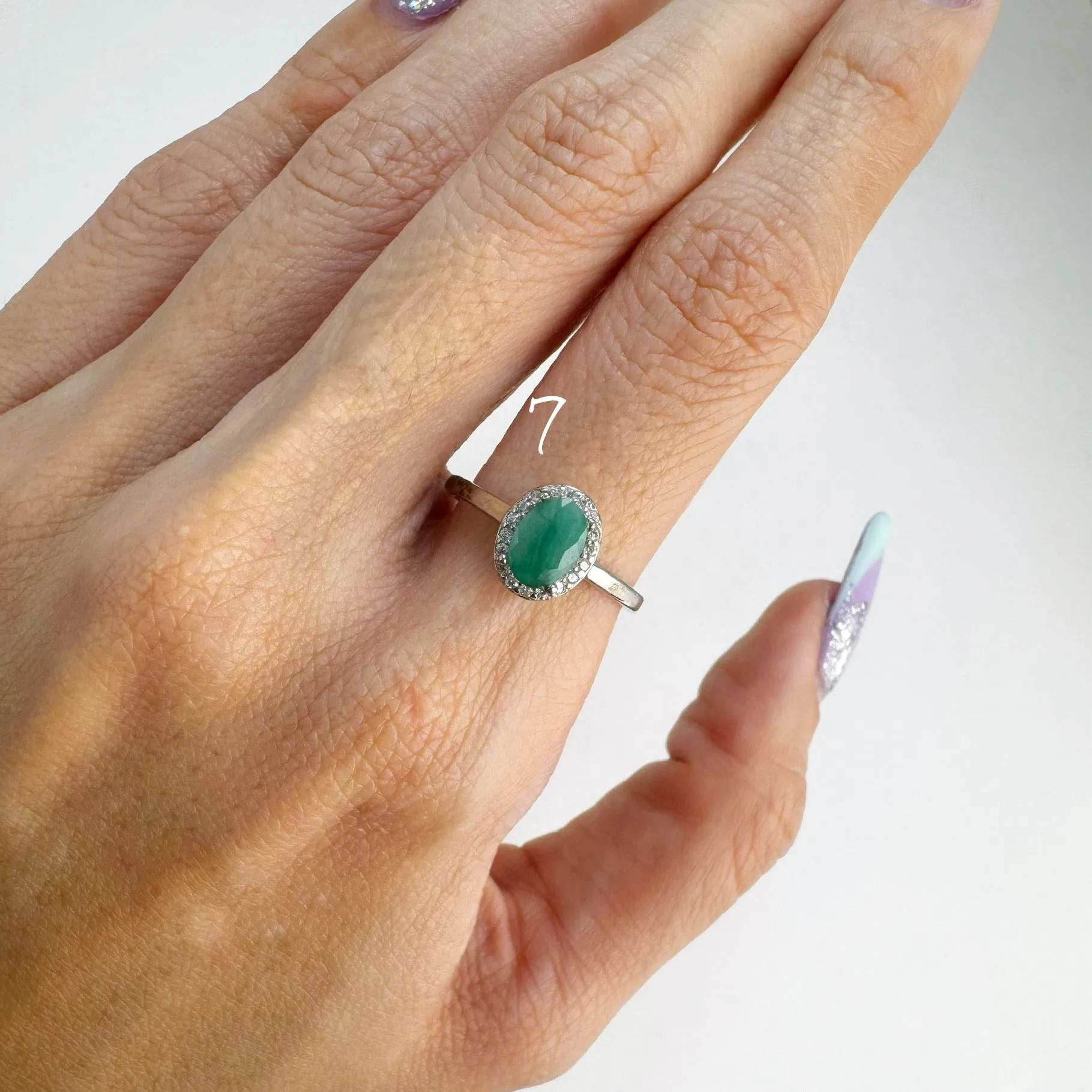 5 x 7 mm. Oval Cut Green Zambian Emerald with Cz Halo Ring