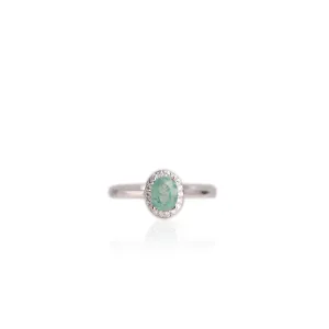 5 x 7 mm. Oval Cut Green Zambian Emerald with Cz Halo Ring