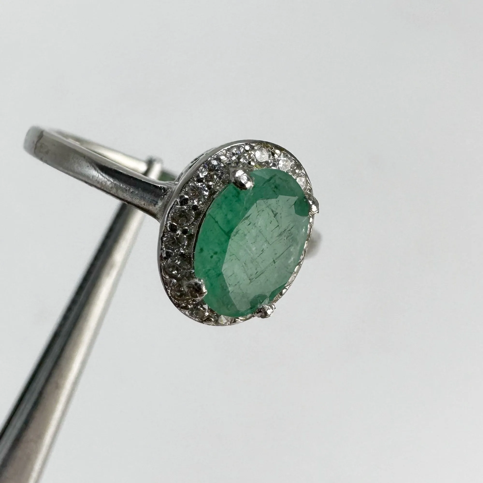 5 x 7 mm. Oval Cut Green Zambian Emerald with Cz Halo Ring