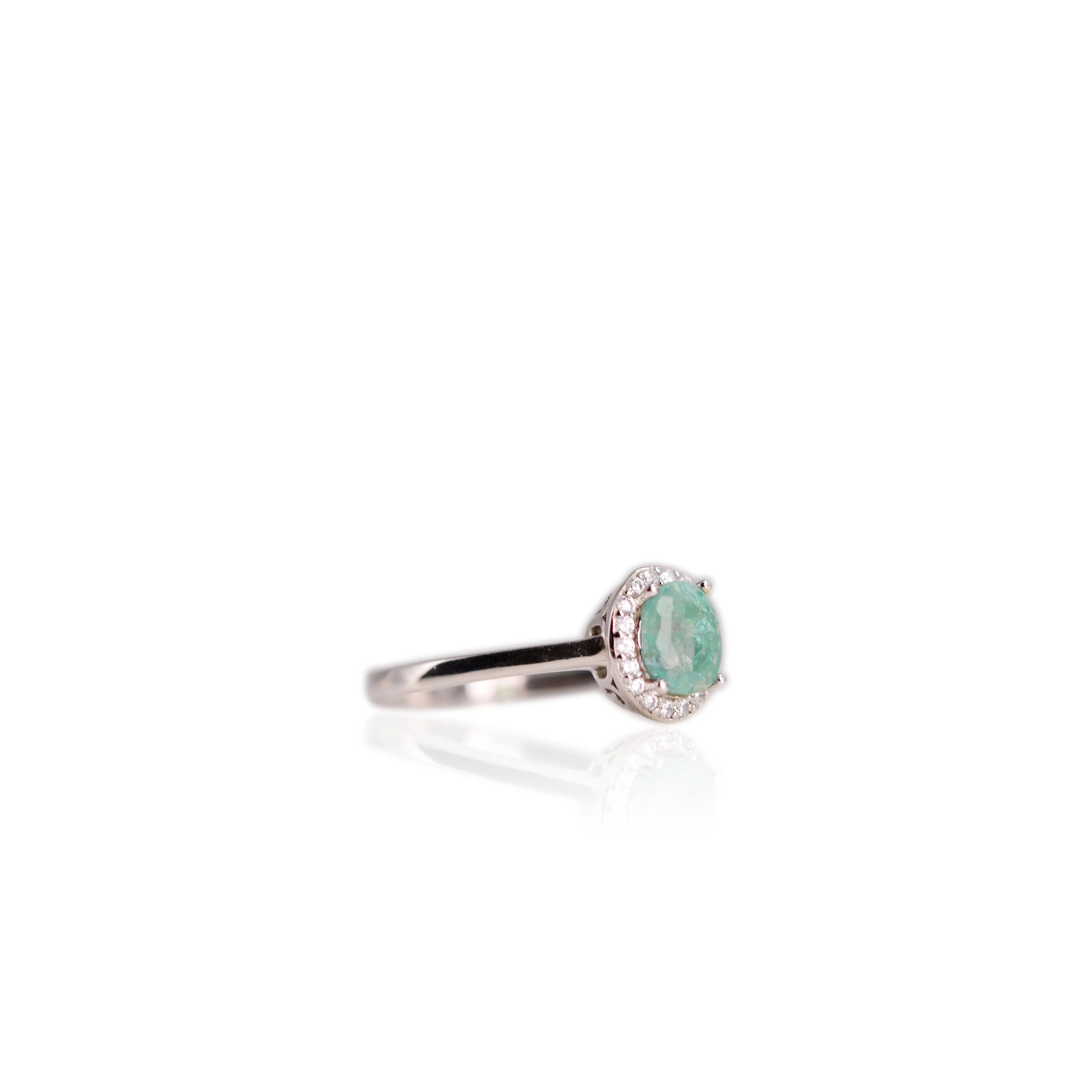 5 x 7 mm. Oval Cut Green Zambian Emerald with Cz Halo Ring