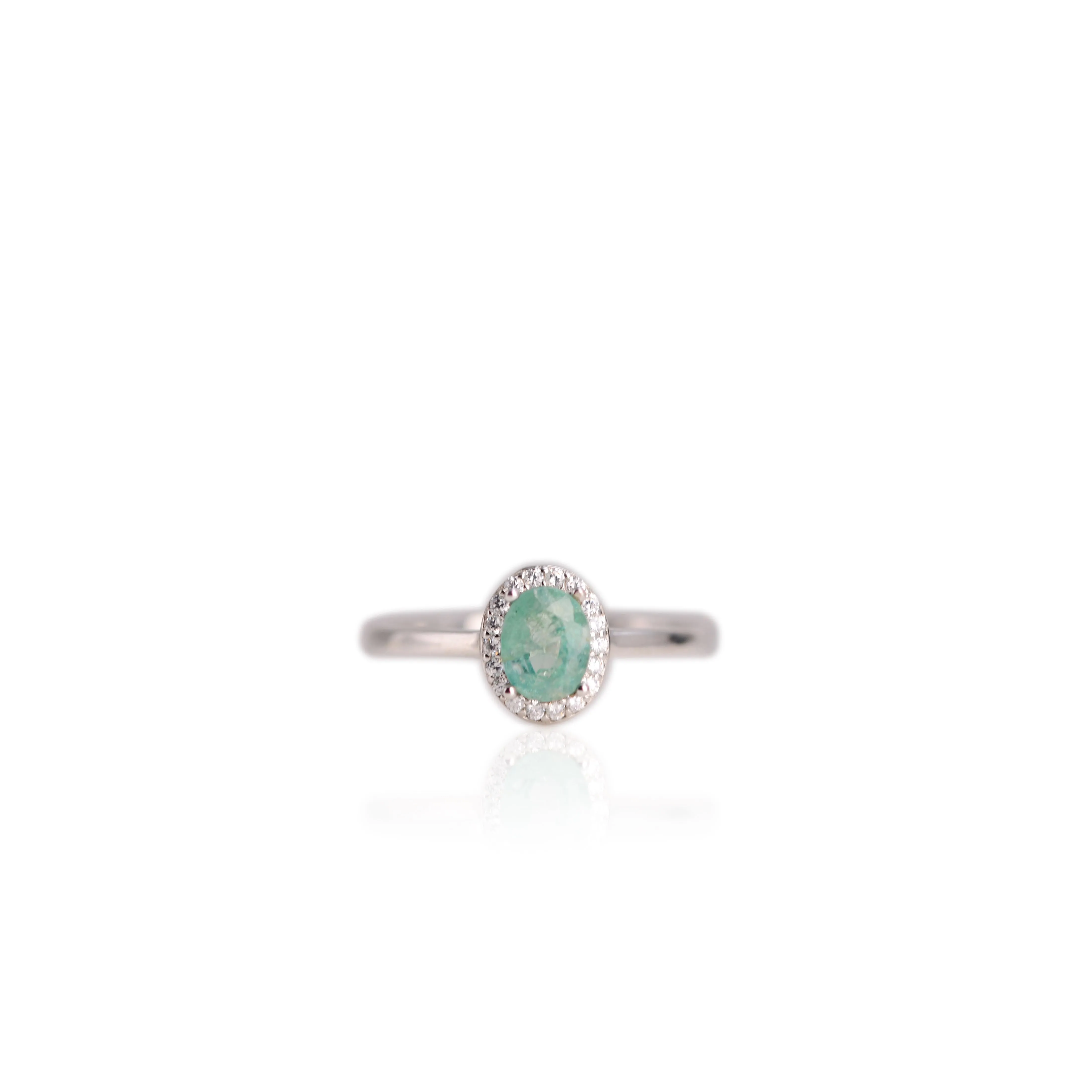 5 x 7 mm. Oval Cut Green Zambian Emerald with Cz Halo Ring