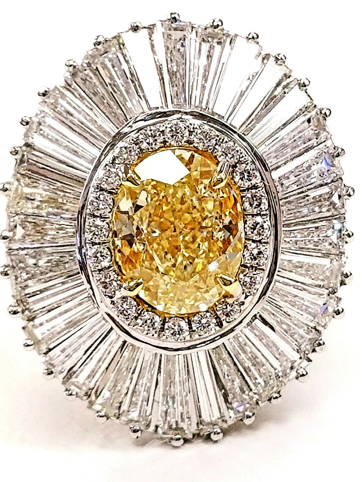5.61 CT Natural Diamond Ring Yellow Color VS2  GIA Certified Oval Cut Platinum