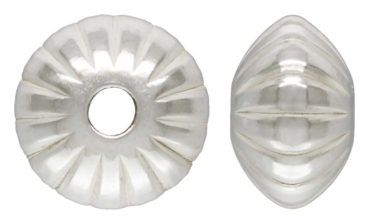 5.7x3.5mm Corrugated Saucer Bead 1.5mm Hole, Sterling Silver. Made in USA. #5020135C