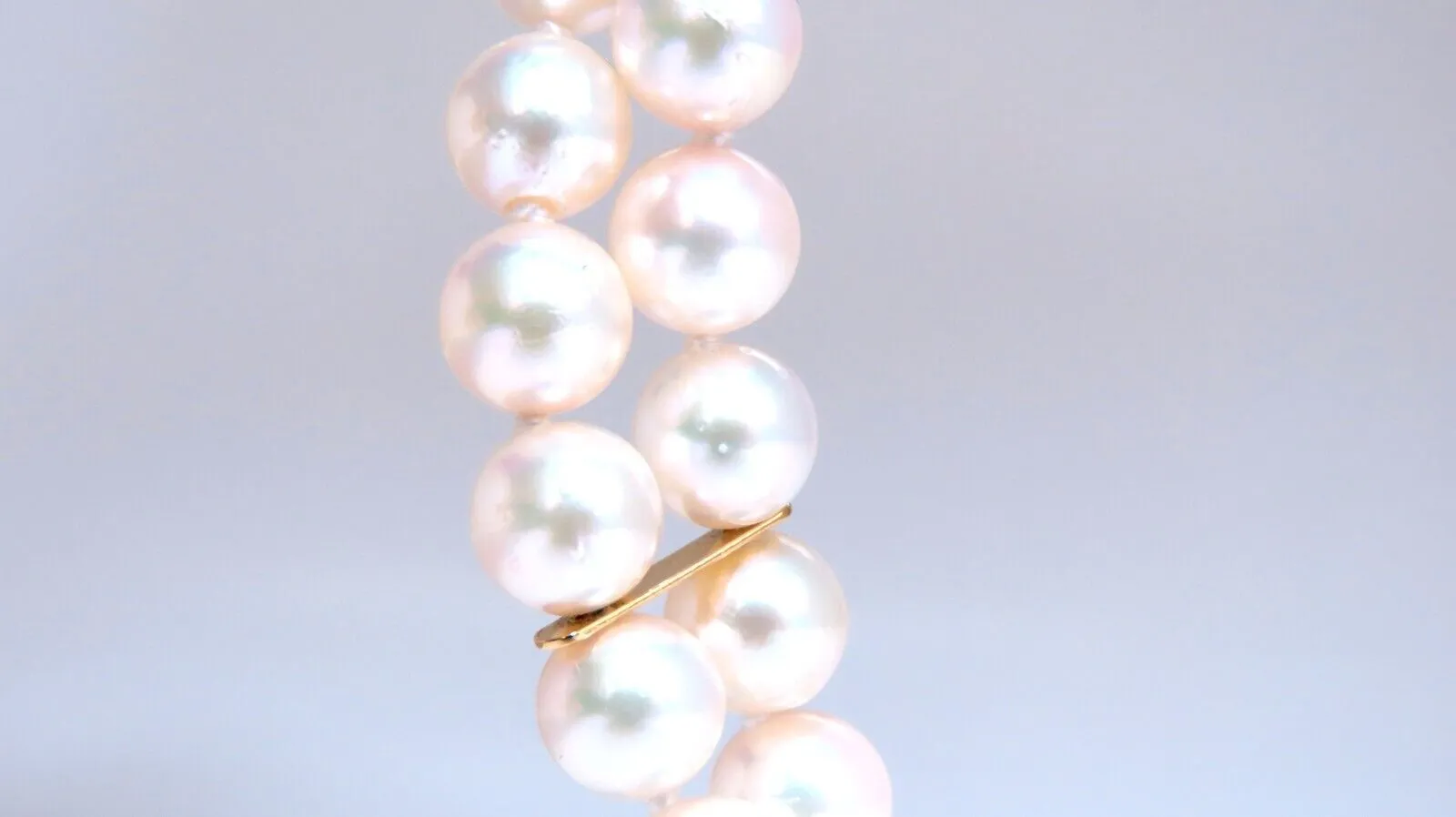 6.75mm Akoya pearls pearls double stranded bracelet 14kt Shell Twist Clasp