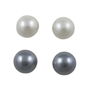 6MM White and Gray Pearl Stud Pierced Earring Set - PE501BS