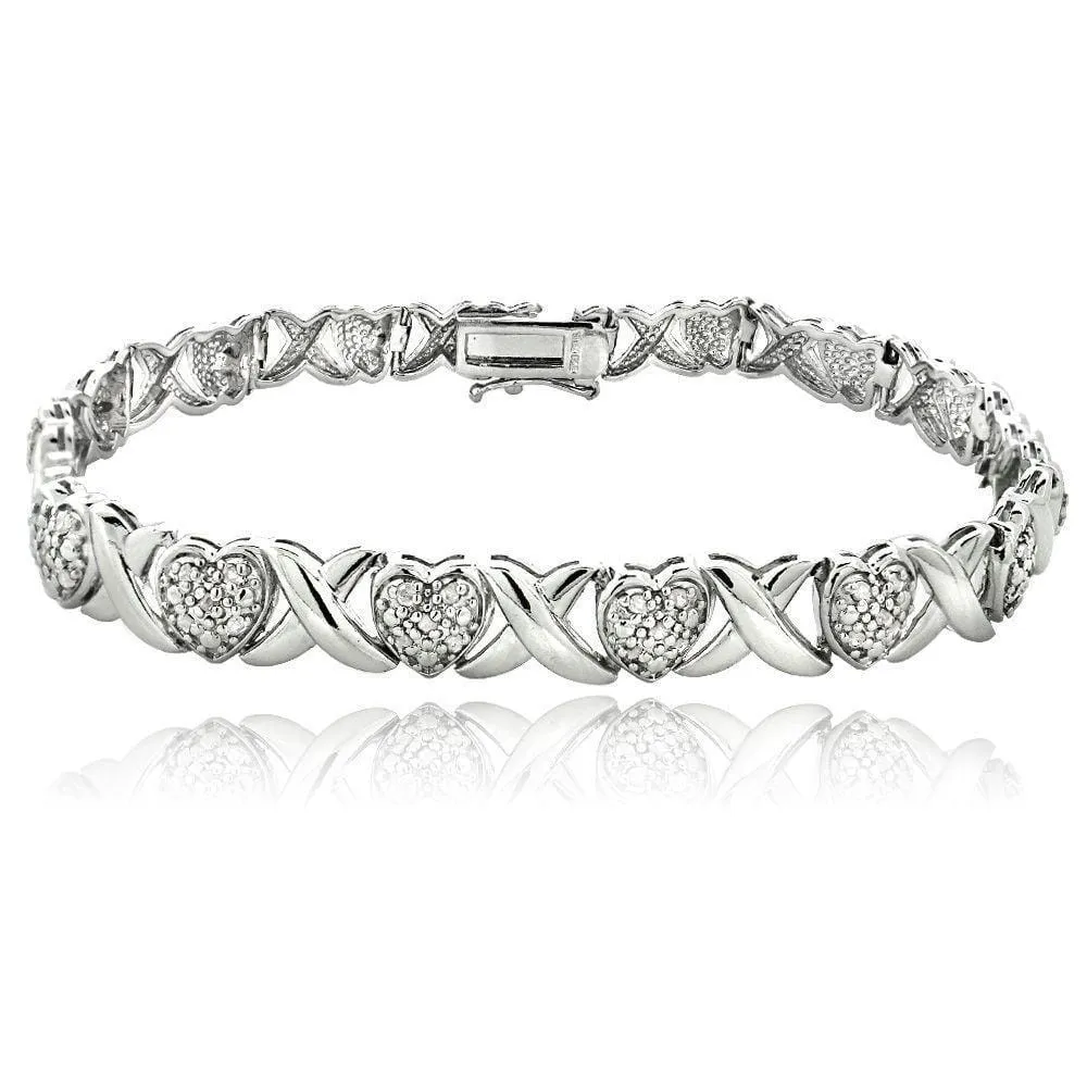 8 MM 14K Gold Plated Diamond Heart Shape Tennis Bracelet
