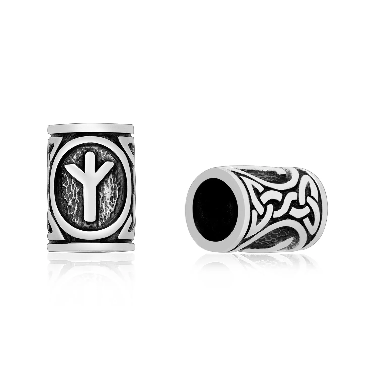 925 Sterling Silver Viking Beard Hair Bead with Rune Algiz