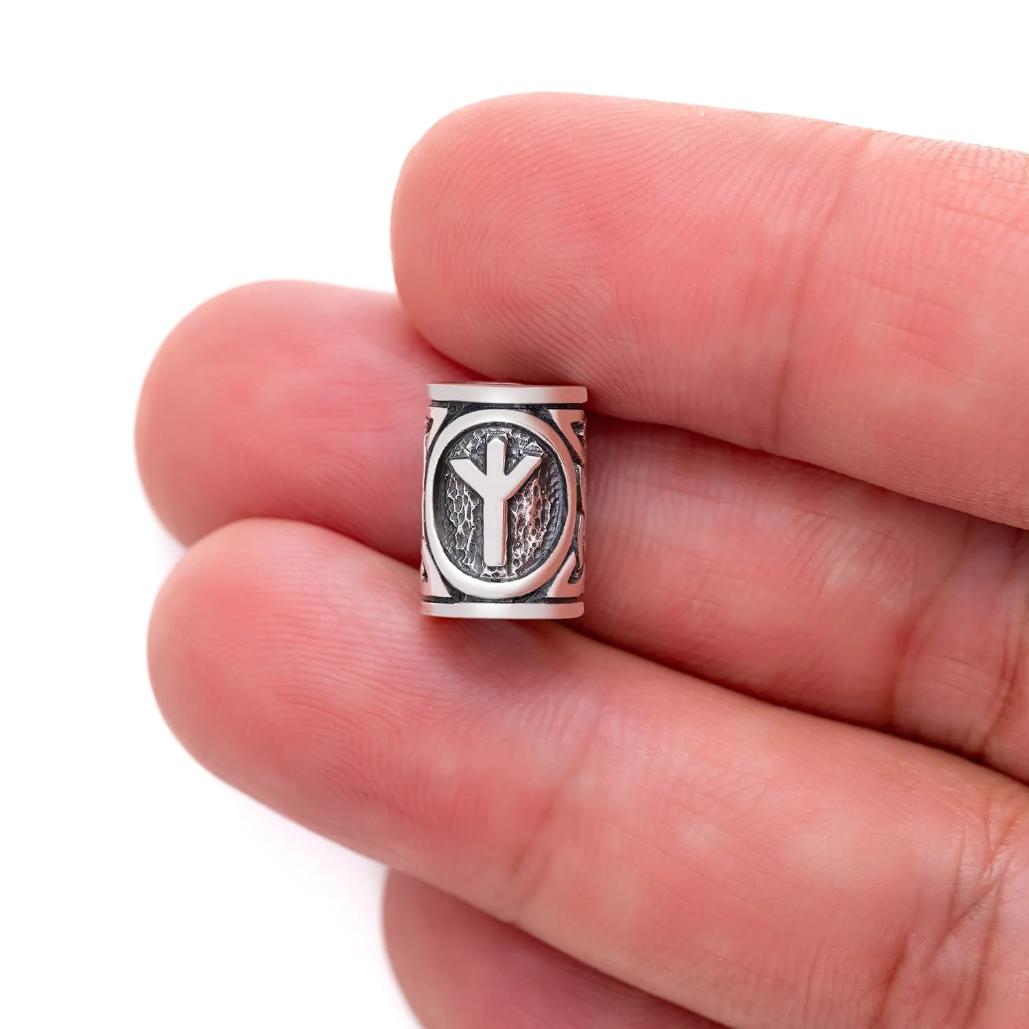 925 Sterling Silver Viking Beard Hair Bead with Rune Algiz