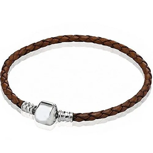 9.5" Brown High Quality Real Leather Bracelet fits european charms