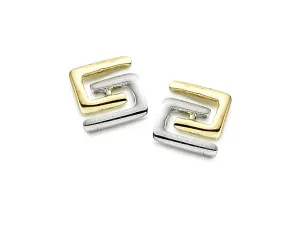 9ct Gold Two Tone Interlock Square Stud Earrings