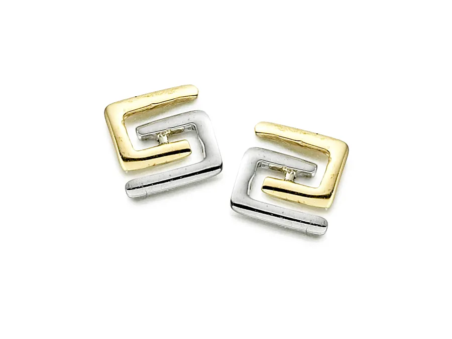 9ct Gold Two Tone Interlock Square Stud Earrings