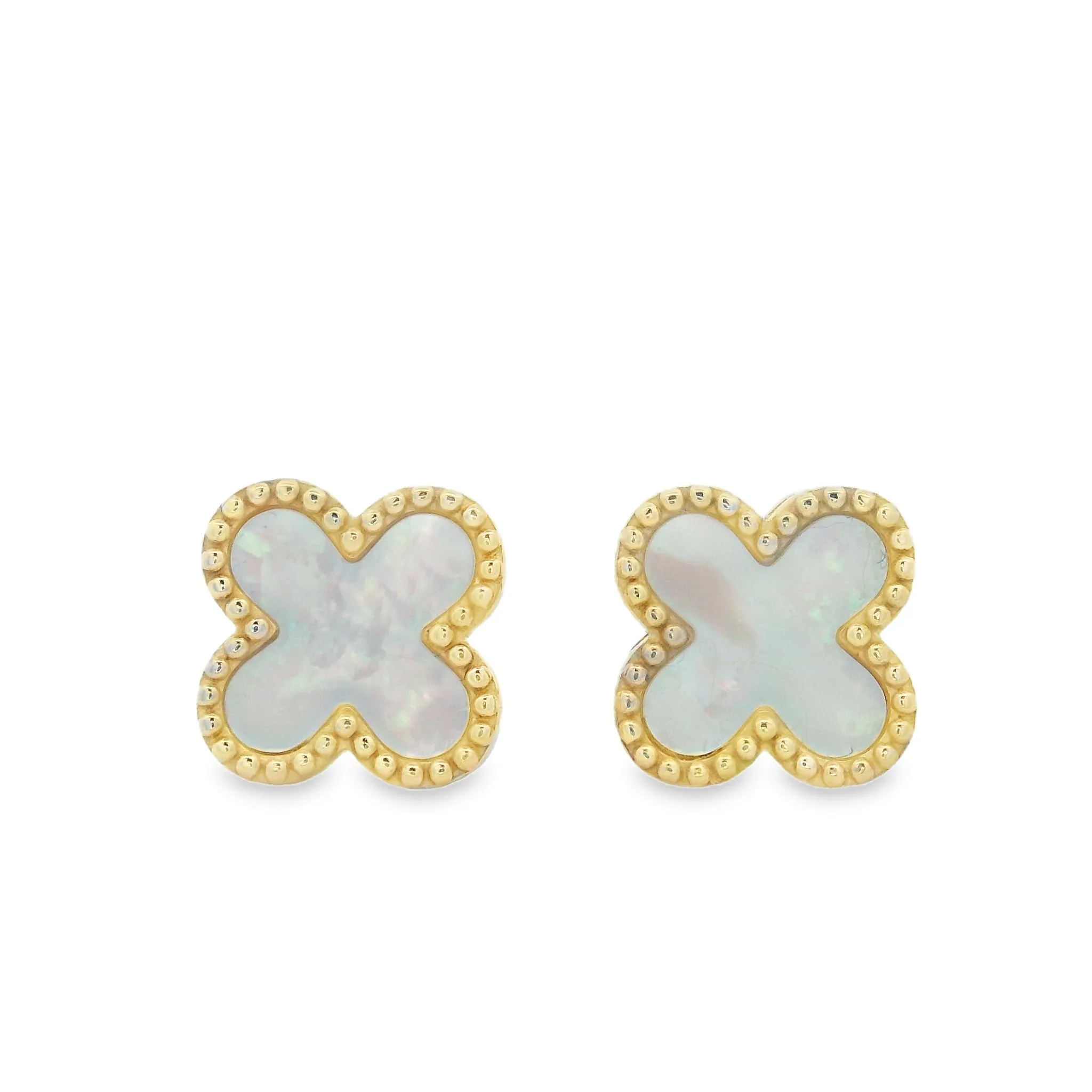 9ct Yellow Gold and Mother of Pearl Clover Style Stud Earrings GEAR349