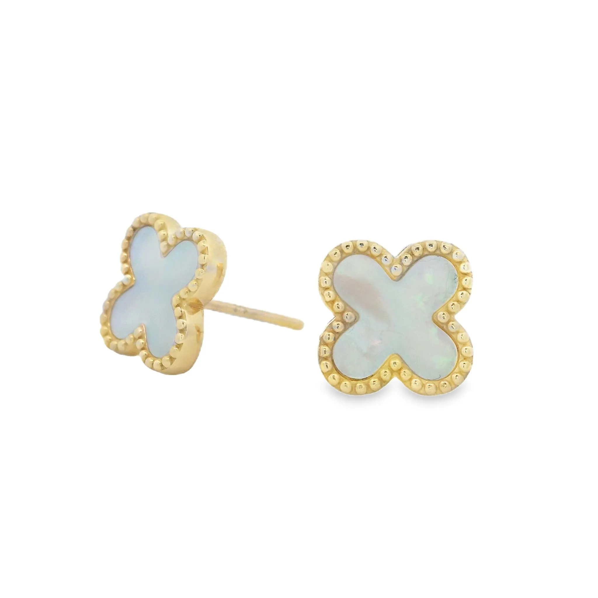 9ct Yellow Gold and Mother of Pearl Clover Style Stud Earrings GEAR349