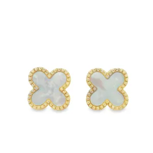 9ct Yellow Gold and Mother of Pearl Clover Style Stud Earrings GEAR349