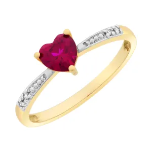 9ct Yellow Gold Created Ruby & Diamond Ring